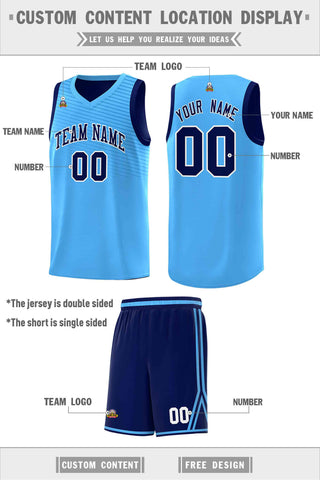 Custom Blue Light Blue Chest Slash Patttern Double Side Sports Uniform Basketball Jersey