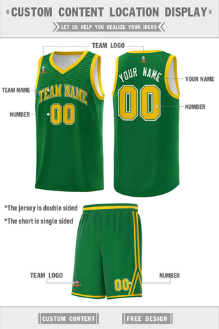 Custom Kelly Green White Chest Slash Patttern Double Side Sports Uniform Basketball Jersey