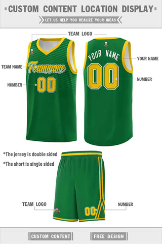 Custom Kelly Green White Chest Slash Patttern Double Side Sports Uniform Basketball Jersey
