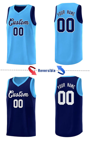 Custom Blue Light Blue Chest Slash Patttern Double Side Sports Uniform Basketball Jersey