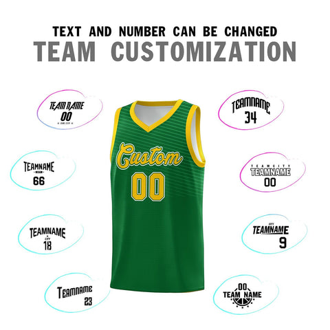 Custom Kelly Green Gold Chest Slash Patttern Sports Uniform Basketball Jersey