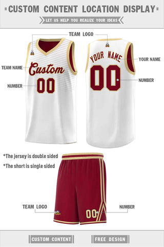 Custom Crimson White Chest Slash Patttern Double Side Sports Uniform Basketball Jersey