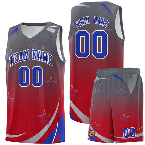 Custom Dark Gray Red Gradient Star Graffiti Pattern Sports Uniform Basketball Jersey