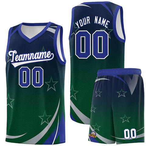 Custom Navy Green Gradient Star Graffiti Pattern Sports Uniform Basketball Jersey