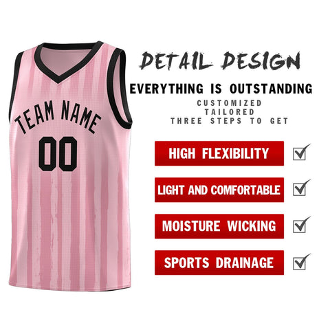 Custom Light Pink Black Vertical Striped Pattern Sports Uniform Basketball Jersey