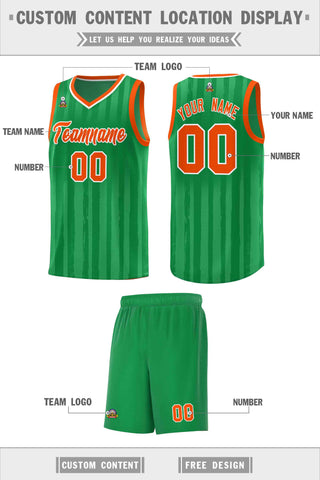 Custom Kelly Green Orange Vertical Striped Pattern Sports Uniform Basketball Jersey