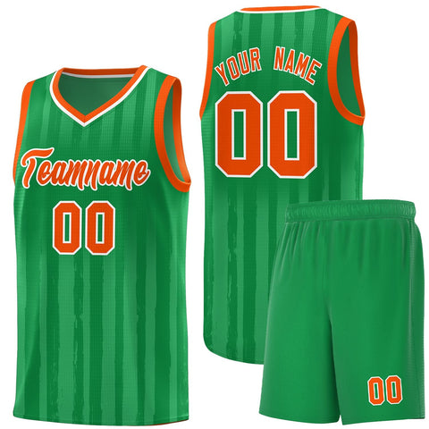 Custom Kelly Green Orange Vertical Striped Pattern Sports Uniform Basketball Jersey
