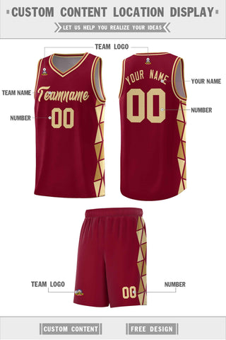 Custom Crimson Old Gold-Khaki Side Two-Color Triangle Splicing Sports Uniform Basketball Jersey