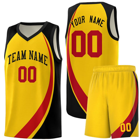 Custom Gold Red-Black Color Block Sports Uniform Basketball Jersey
