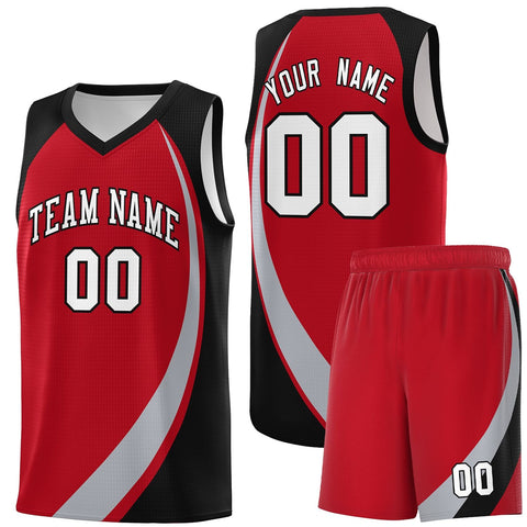 Custom Red Gray-Black Color Block Sports Uniform Basketball Jersey