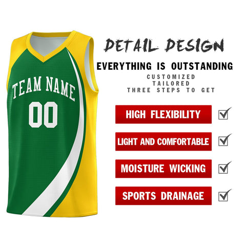 Custom Kelly Green White-Gold Color Block Sports Uniform Basketball Jersey