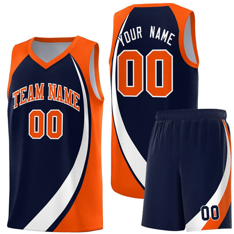 Custom Navy White-Orange Color Block Sports Uniform Basketball Jersey