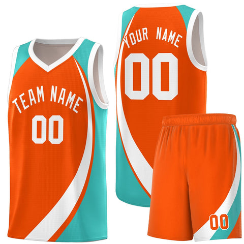 Custom Orange White-Aqua Color Block Sports Uniform Basketball Jersey