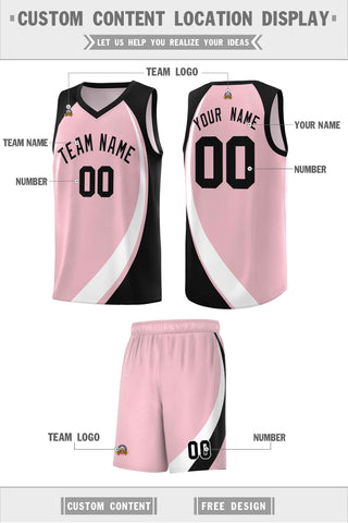 Custom Light Pink White-Black Color Block Sports Uniform Basketball Jersey