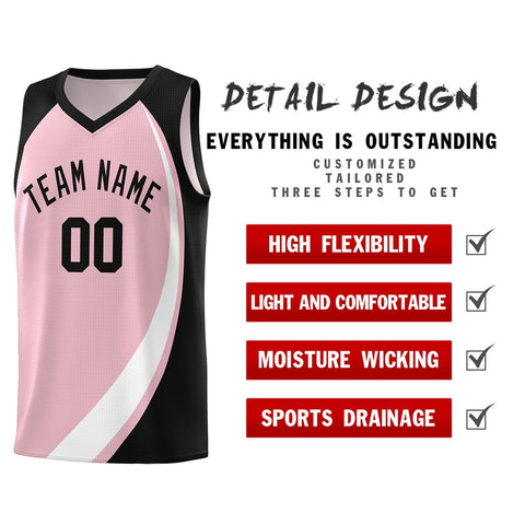 Custom Light Pink White-Black Color Block Sports Uniform Basketball Jersey