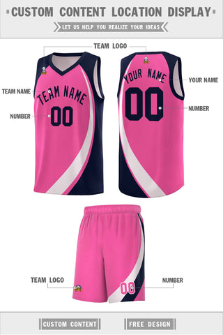 Custom Pink White-Navy Color Block Sports Uniform Basketball Jersey