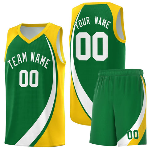 Custom Kelly Green White-Gold Color Block Sports Uniform Basketball Jersey