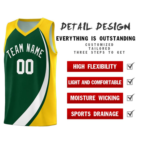Custom Green White-Gold Color Block Sports Uniform Basketball Jersey