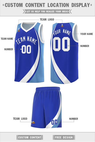 Custom Royal White-Light Blue Color Block Sports Uniform Basketball Jersey