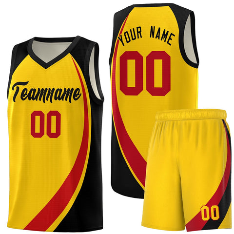 Custom Gold Red-Black Color Block Sports Uniform Basketball Jersey