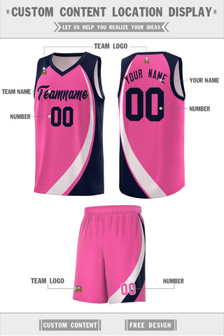 Custom Pink White-Navy Color Block Sports Uniform Basketball Jersey