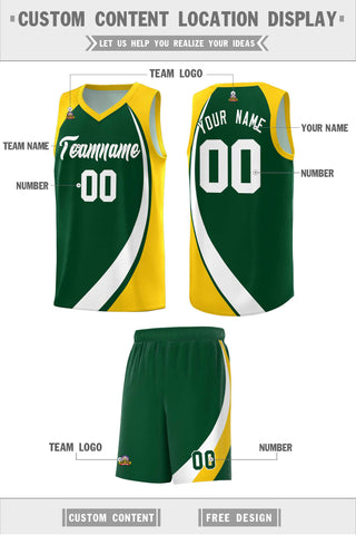Custom Green White-Gold Color Block Sports Uniform Basketball Jersey