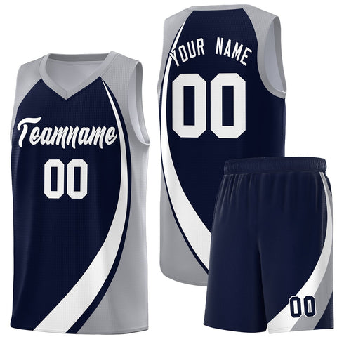 Custom Navy White-Gray Color Block Sports Uniform Basketball Jersey