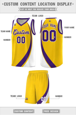 Custom Gold Purple-White Color Block Sports Uniform Basketball Jersey