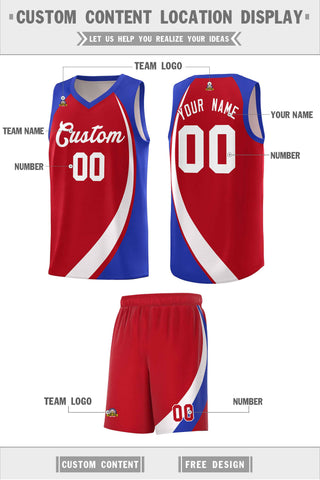Custom Red White-Royal Color Block Sports Uniform Basketball Jersey