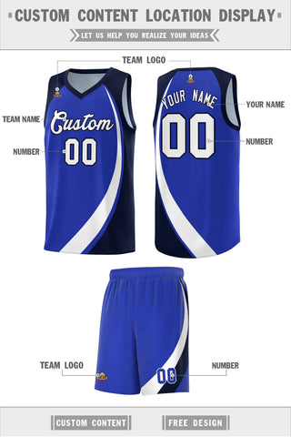 Custom Royal White-Navy Color Block Sports Uniform Basketball Jersey