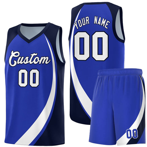 Custom Royal White-Navy Color Block Sports Uniform Basketball Jersey