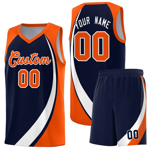Custom Navy White-Orange Color Block Sports Uniform Basketball Jersey
