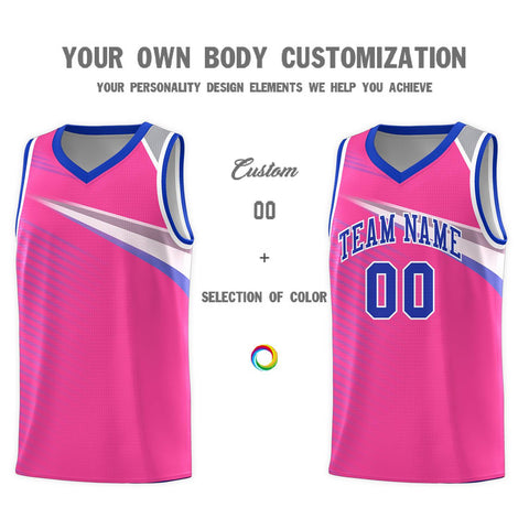 Custom Pink Royal-White Chest Color Block Sports Uniform Basketball Jersey