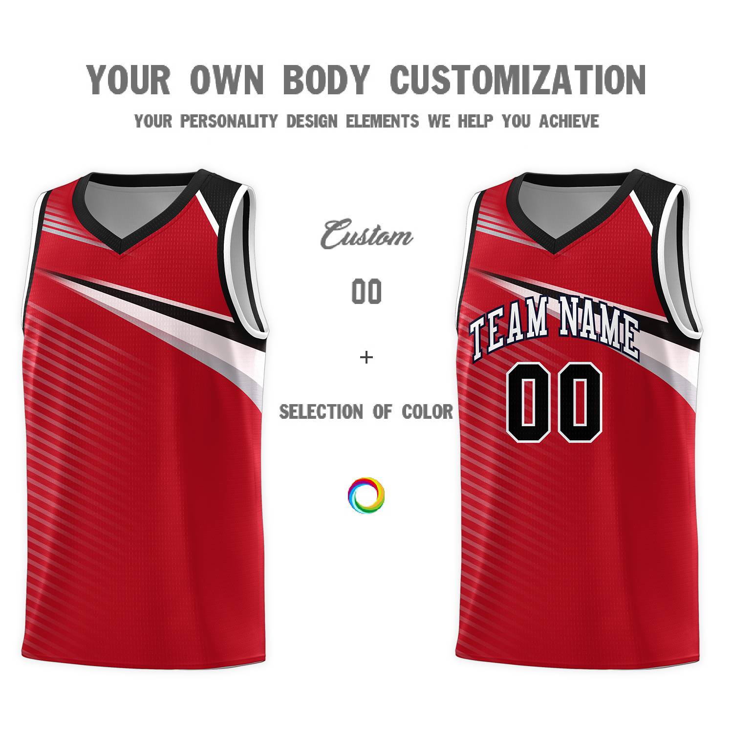 Custom Red White-Black Chest Color Block Sports Uniform Basketball Jersey