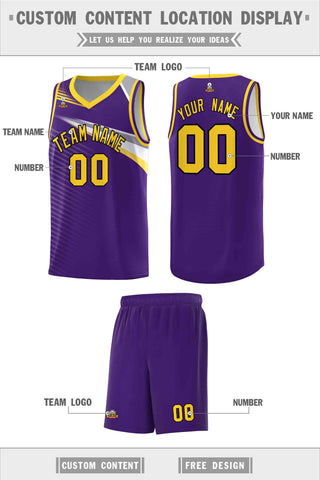 Custom Purple Gold-Black Chest Color Block Sports Uniform Basketball Jersey