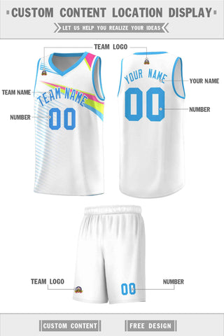 Custom White Powder Blue Chest Color Block Sports Uniform Basketball Jersey