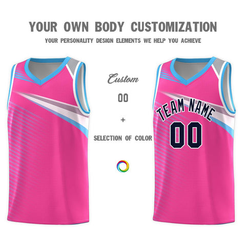 Custom Pink Navy-White Chest Color Block Sports Uniform Basketball Jersey