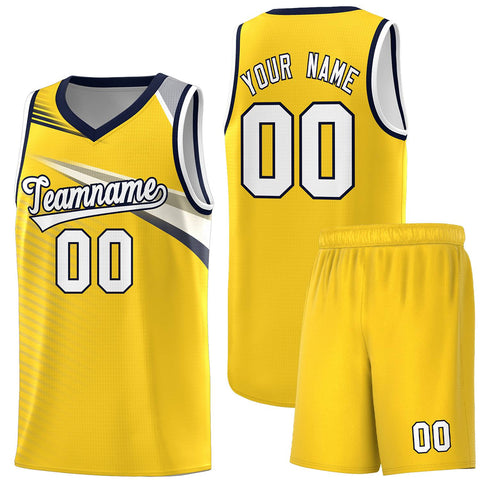 Custom Gold White-Navy Chest Color Block Sports Uniform Basketball Jersey