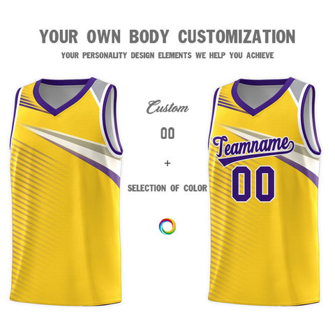 Custom Gold Purple-White Chest Color Block Sports Uniform Basketball Jersey