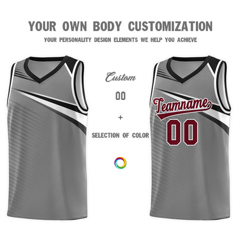 Custom Dark Gray Crimson-White Chest Color Block Sports Uniform Basketball Jersey