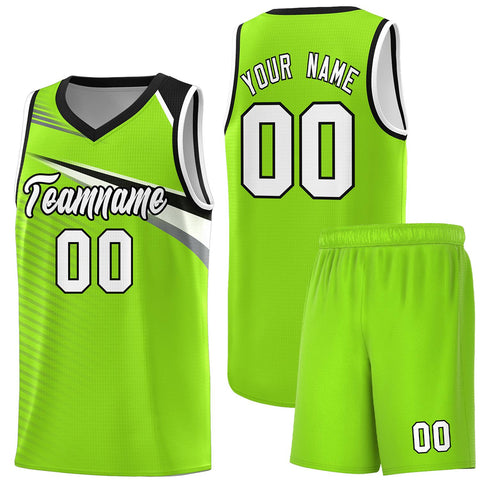 Custom Neon Green White-Black Chest Color Block Sports Uniform Basketball Jersey