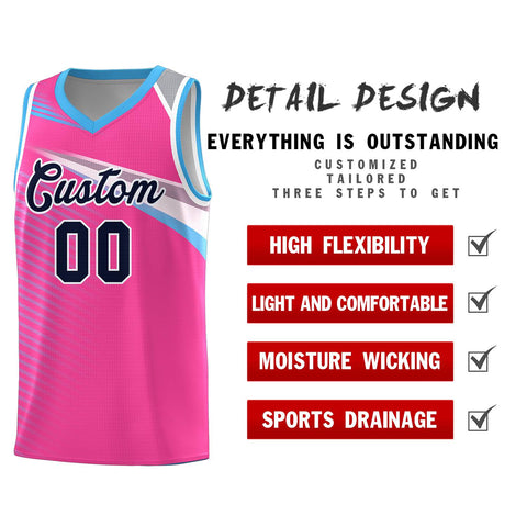 Custom Pink Navy-White Chest Color Block Sports Uniform Basketball Jersey