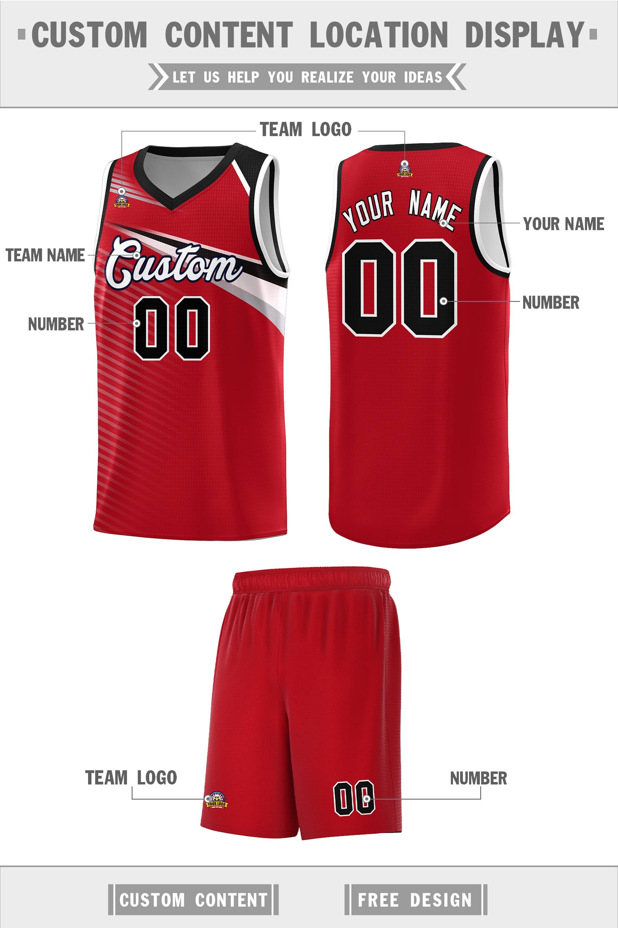Custom Red White-Black Chest Color Block Sports Uniform Basketball Jersey
