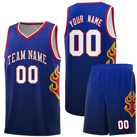 Custom Royal Navy-White Flame Gradient Fashion Sports Uniform Basketball Jersey