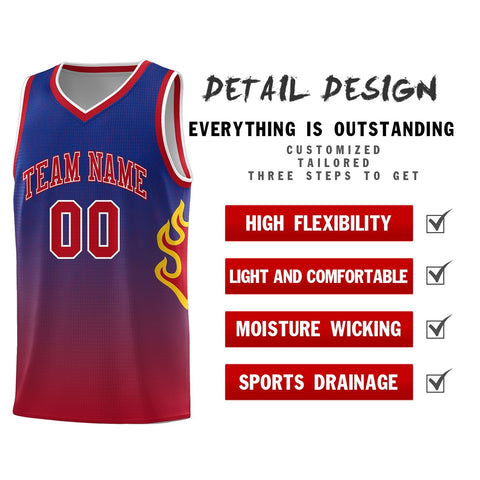 Custom Royal Red-White Flame Gradient Fashion Sports Uniform Basketball Jersey
