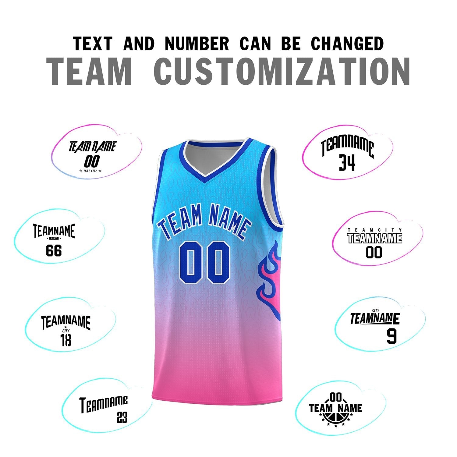 Custom Powder Blue Pink-Royal Flame Gradient Fashion Sports Uniform Basketball Jersey