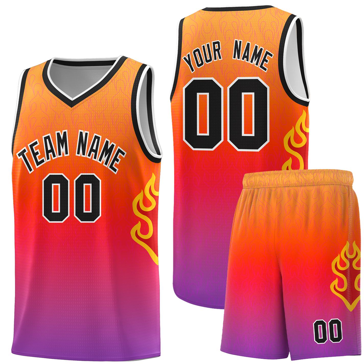 Custom Orange Red-Black Flame Gradient Fashion Sports Uniform Basketball Jersey