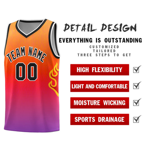 Custom Orange Red-Black Flame Gradient Fashion Sports Uniform Basketball Jersey
