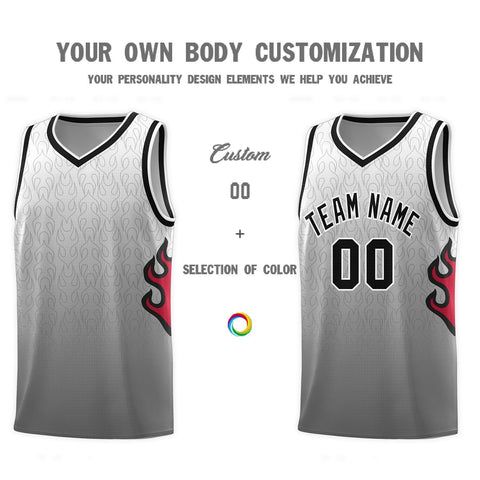 Custom White Dark Gray-Black Flame Gradient Fashion Sports Uniform Basketball Jersey