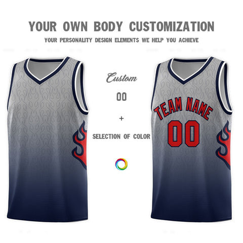 Custom Gray Navy-Red Flame Gradient Fashion Sports Uniform Basketball Jersey